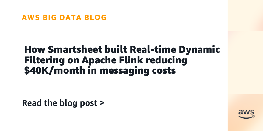 In this post, you learn how Smartsheet built a Real-time Dynamic Filtering (RDF) system on Amazon Managed Service for Apache Flink, cutting messaging costs by over $40,000 per month and improving live collaboration latency by 1.8x.