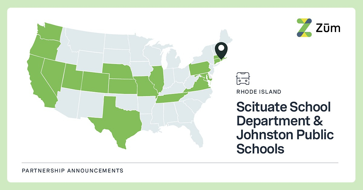 Rhode Island Becomes Zum's 18th State as Company Expands Northeast Presence REDWOOD CITY, Calif., June 15, 2026 /PRNewswire/ -- Scituate School Department and Johnston Public Schools have selected Zūm, the leader in modern student mobility, to modernize stude…