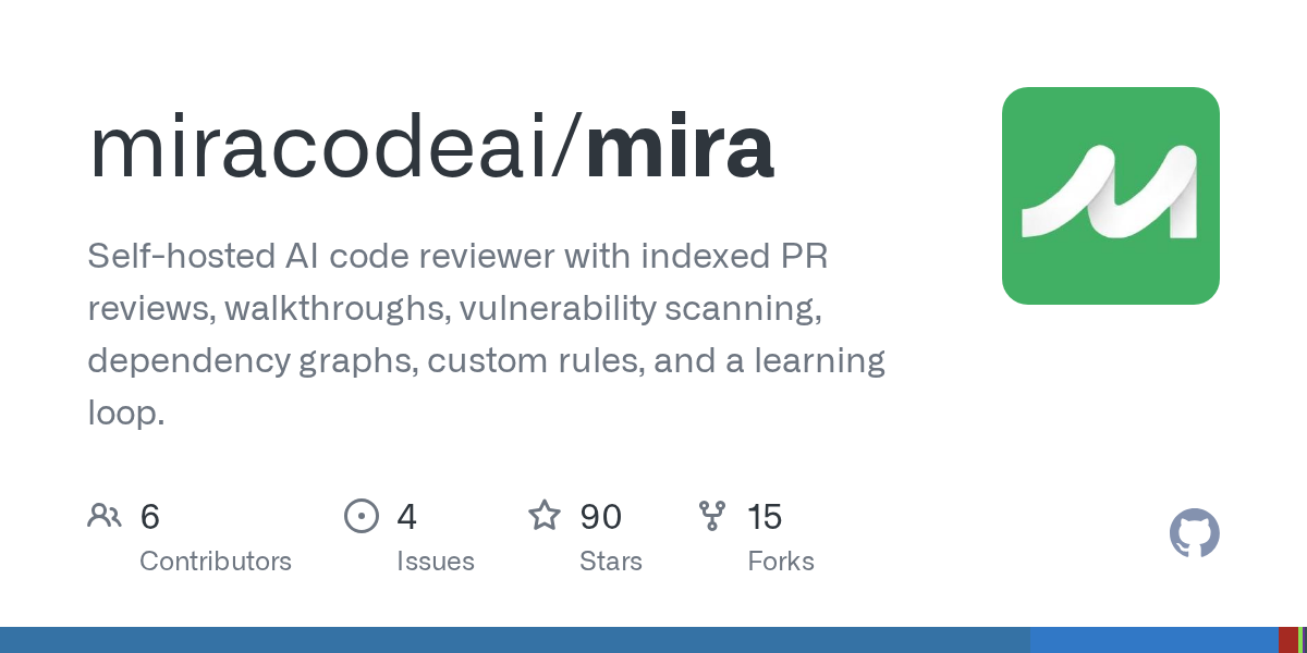 Hey HN,I'm Jay, co-creator of Mira. An open-source, self-hosted AI code reviewer where you BYOK (bring your own key).Local models are getting really good.Hosted frontier models are getting really expensive.So, we built Mira. Mira has some snazzy features too:…