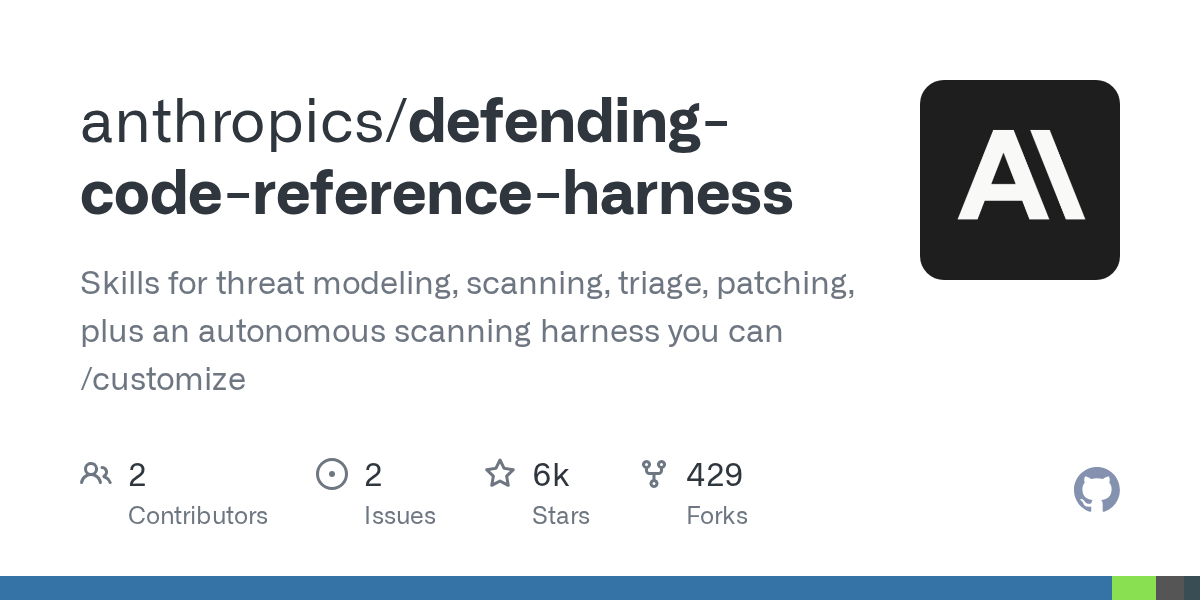 Skills for threat modeling, scanning, triage, patching, plus an autonomous scanning harness you can /customize - anthropics/defending-code-reference-harness