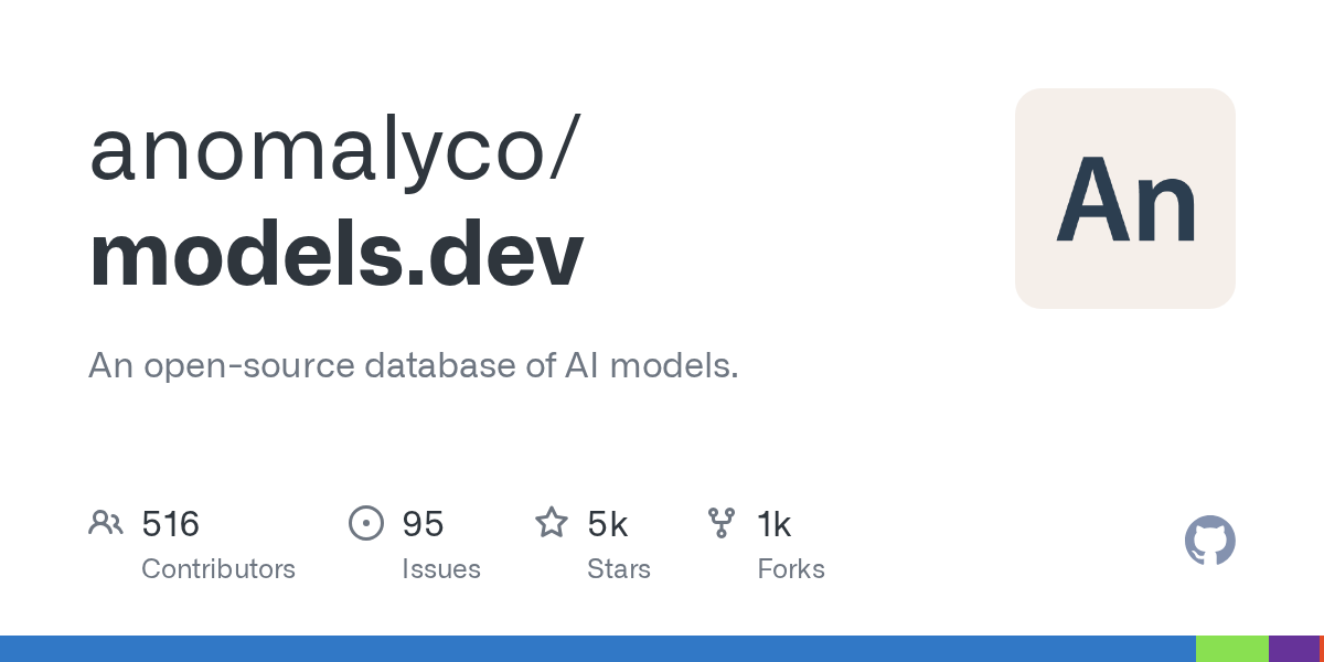 An open-source database of AI models. Contribute to anomalyco/models.dev development by creating an account on GitHub.
