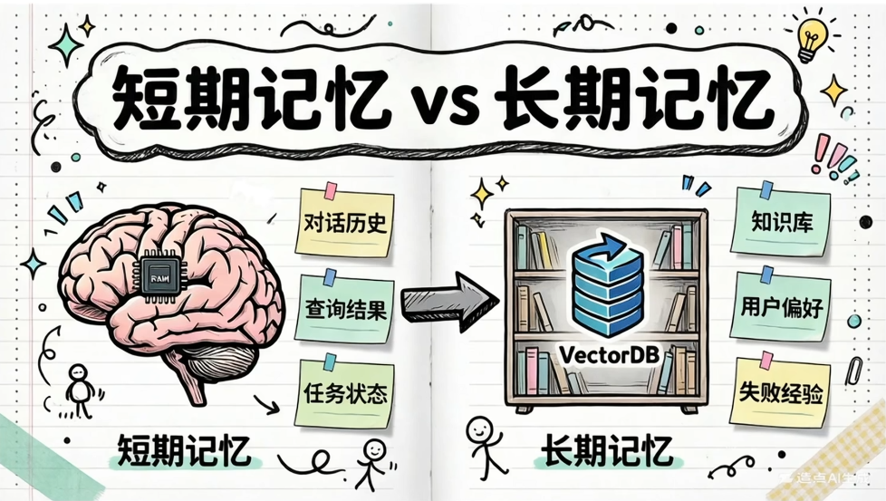 目录短期记忆-基于内存完整代码长期记忆-基于数据库完整代码记忆管理示例代码 https://docs.langchain.com/oss/python/langchain/short-term-memory Agent 的记忆（Memory）分两类： 短期记忆（short-term memory）：