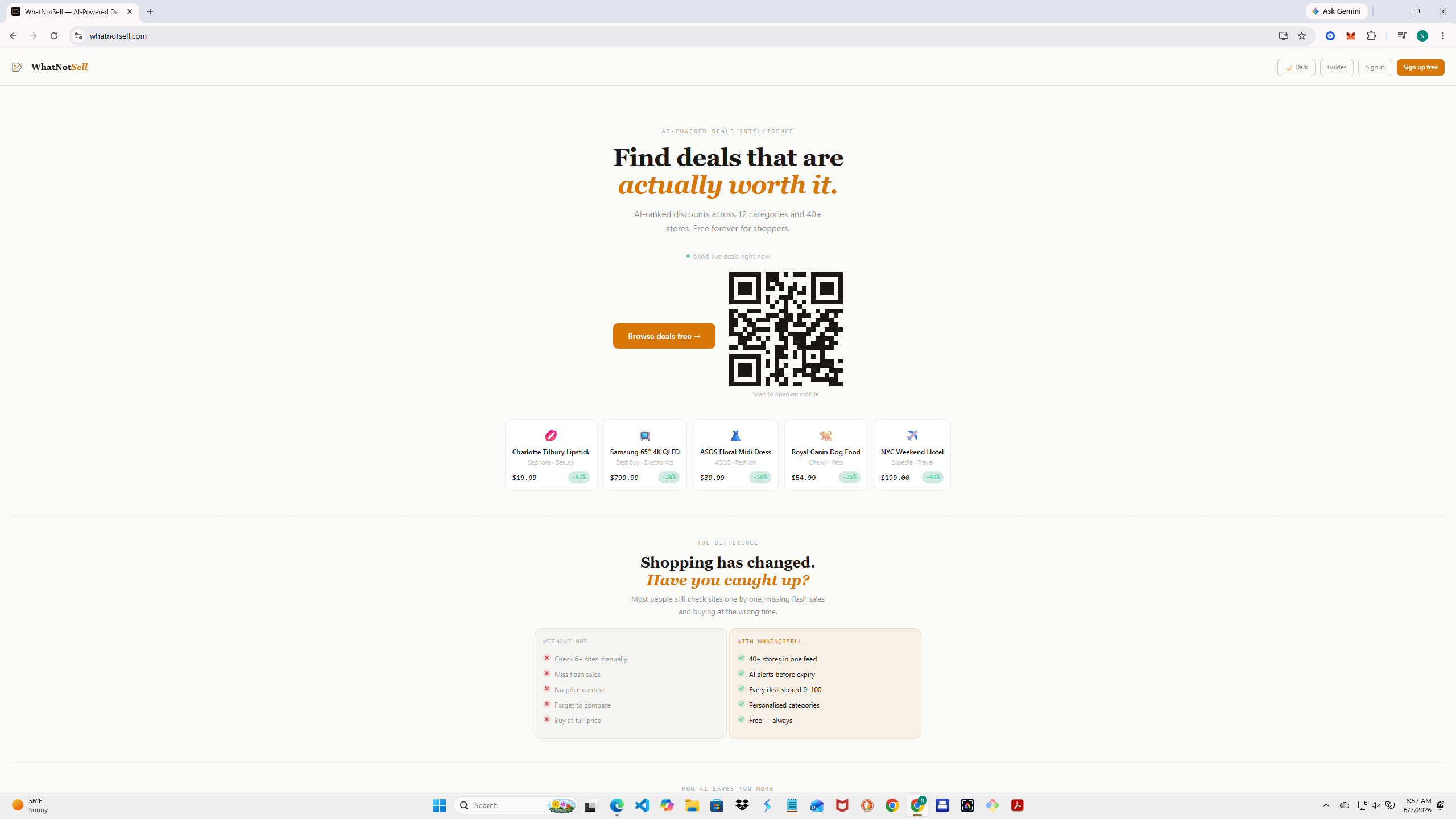 AI-ranked deals from 40+ stores, free forever